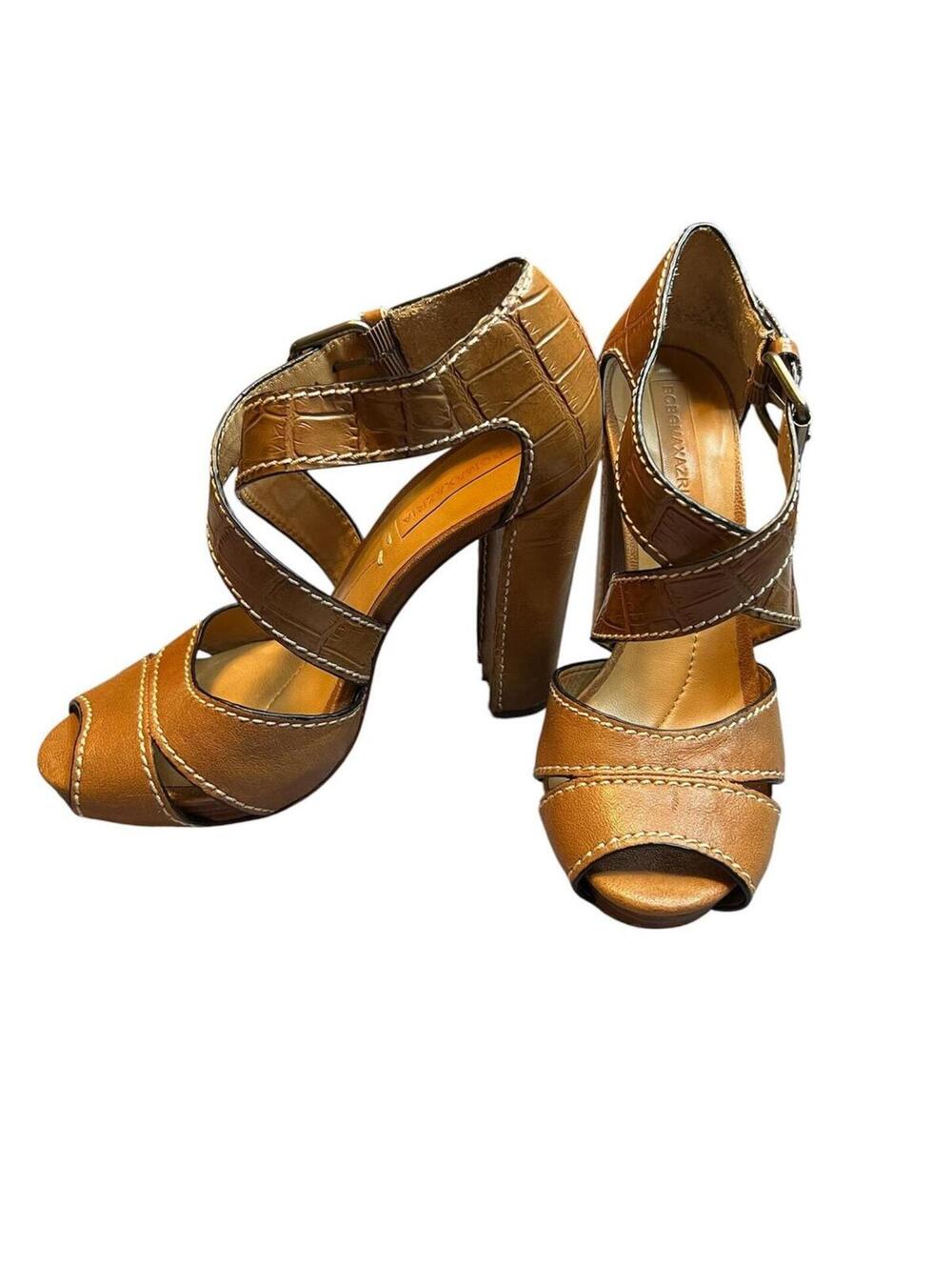 BCBGMAXAZRIA  MA-PAYTON1 Croc Embossed Leather Strappy Block Heels  Size 6B/36